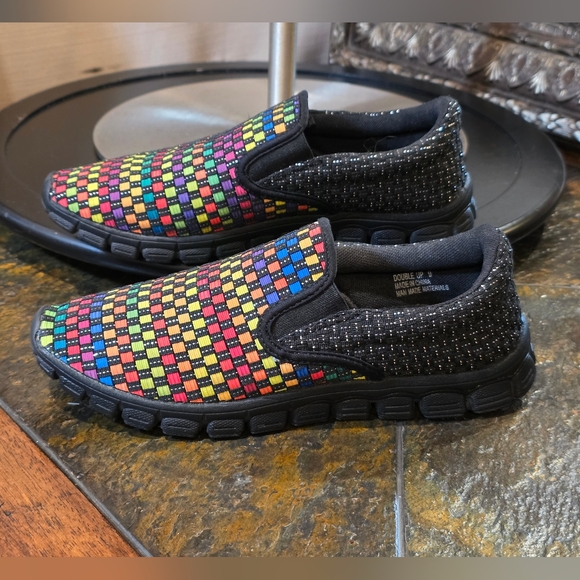 Corkys Shoes - Corkys Featherlite "Double Up" Multi-Colored Woven Slip-On Shoes.  Sz 9 (WMN'S)